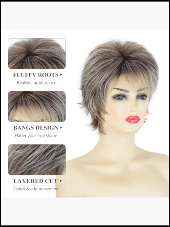 Short Pixie Wavy Wig Natural Looking Layered Synthetic Hair Heat Resistant